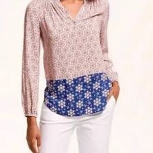 Boden Maya Popover Floral Boho Top Pink & Blue Size 2